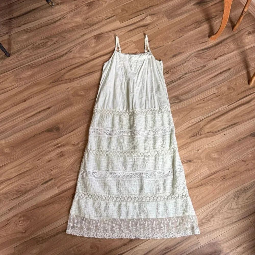 Soft Surroundings pale green Lace Trim Cotton Sleeveless A-Line Maxi Dress Tall
